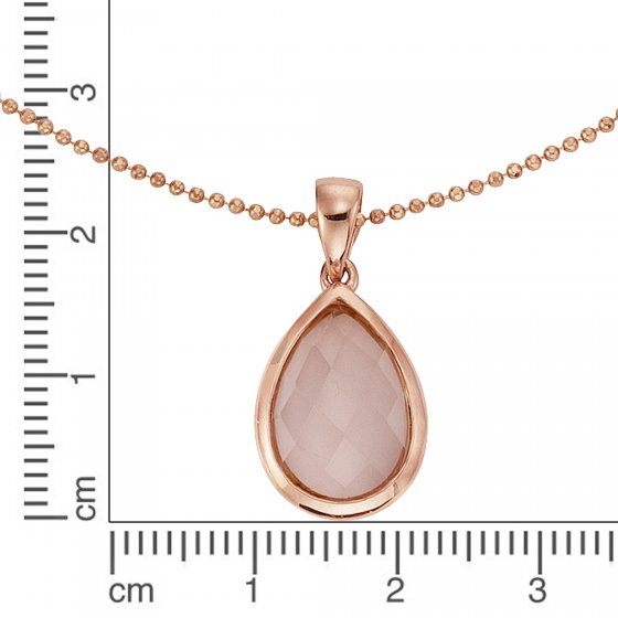 Halskette Silber 925 rosé-vergoldet 45/42cm lang mit echtem Rosenquarz Tropfen 15x10mm 