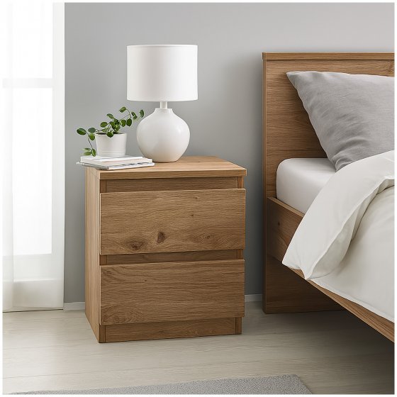 Nachtkommode 2 grifflose Schubladen Thekla Artisaneiche 