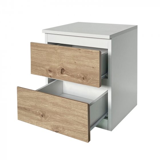 Nachtkommode 2 grifflose Schubladen Thekla Weiß-Artisaneiche 