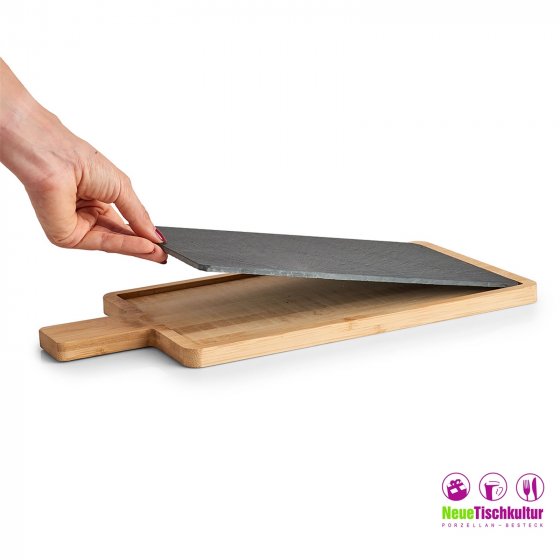 Schneide-und Servierbrett mit Griff Bambus, Schiefer 