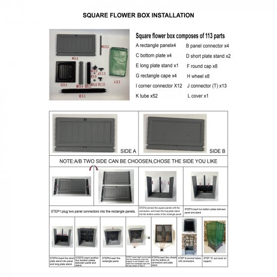 Pflanzkübel mit Rankgitter und Folienabdeckung Nessa 60x60 cm 