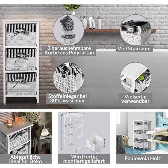 Regal mit 3 Körben Mia Landhaus Weiß Schwarz 