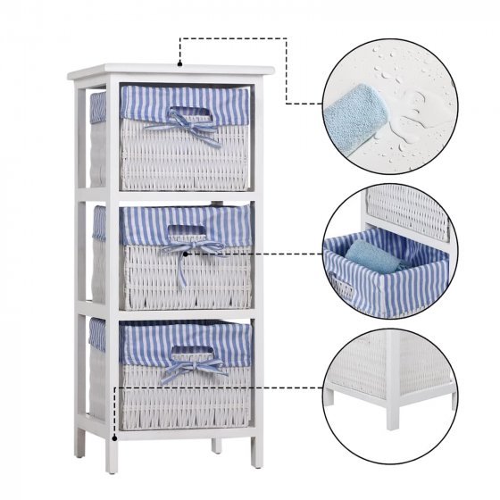 Regal mit 3 Körben Mia Landhaus Weiß Blau 