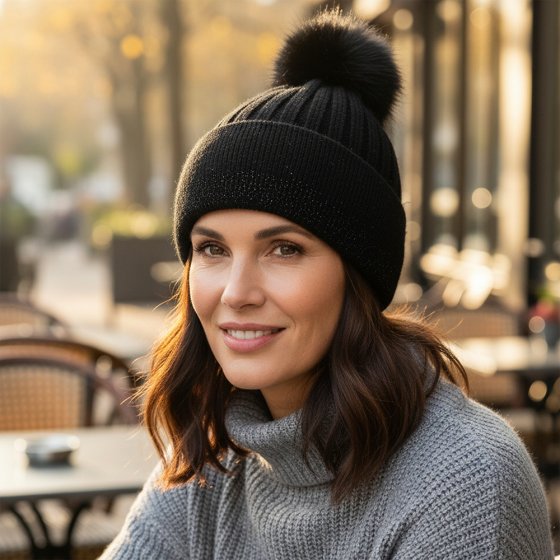 Strickmütze mit Glitzer  Schwarz