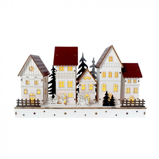 Weihnachtshäuser mit spielenden Kindern LED Winterdeko 