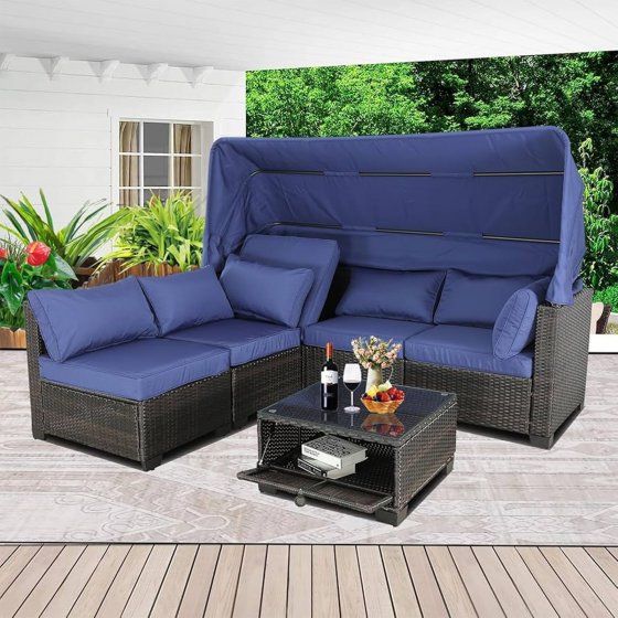 Loungemöbel Blau/Braun 6-teiliges Set 