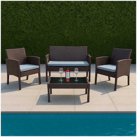 4-teiliges Polyrattan Lounge-Set mit Tisch Gartenmöbel Set Zita braun 