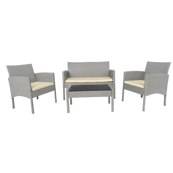 4-teiliges Polyrattan Lounge-Set mit Tisch Gartenmöbel Set Zita Grau 