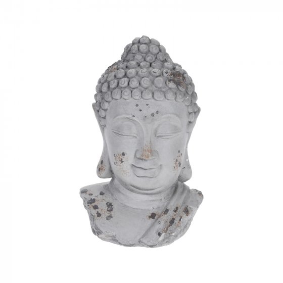 Buddhakopf Figur aus Zement in Grau matt Asiatische Dekoration für Innen und Außen 