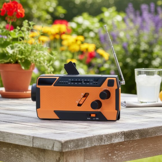 Kurbel- und Solarradio mit integrierten Ladekabeln 