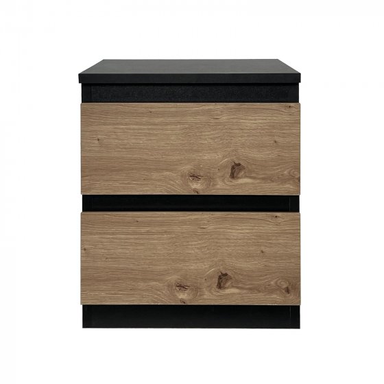 Nachtkommode 2er Set Schwarz-Artisaneiche 2 grifflosen Schubladen 