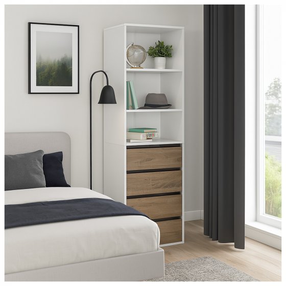 Schrank mit 4 Schubladen und 3 offenen Fächern Weiß/Sonoma 