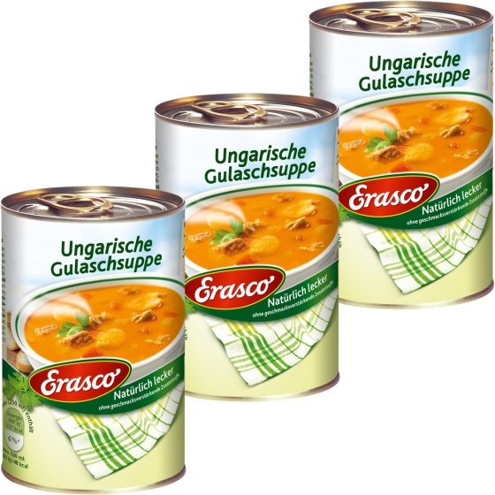 Erasco Ungarische Gulaschsuppe fein mit zartem Fleisch 390ml 3er Pack 