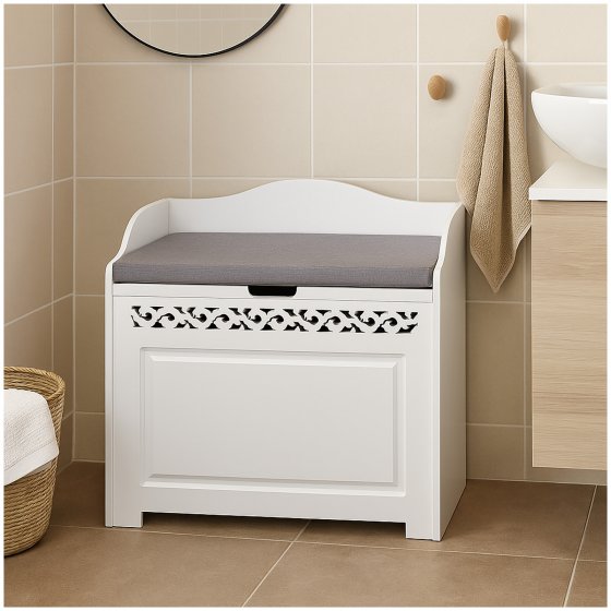 Sitzbank mit Stauraum und Polster Weiß mit Ornament-Design 