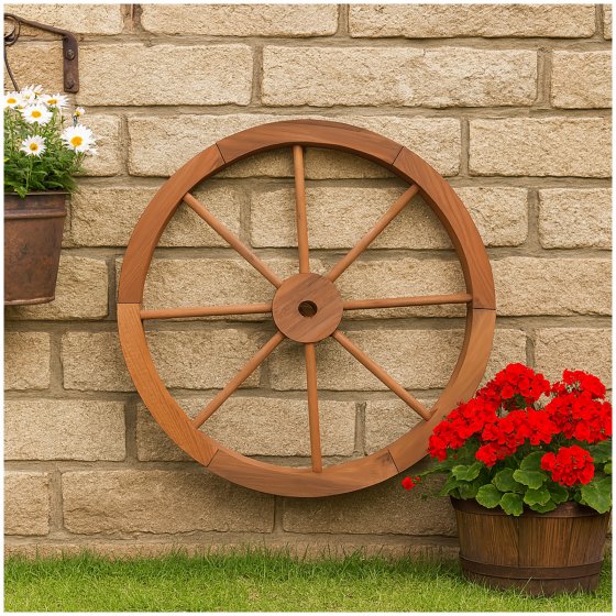 Wagenrad aus Fichtenholz Ø 60 cm rustikale Gartendeko 