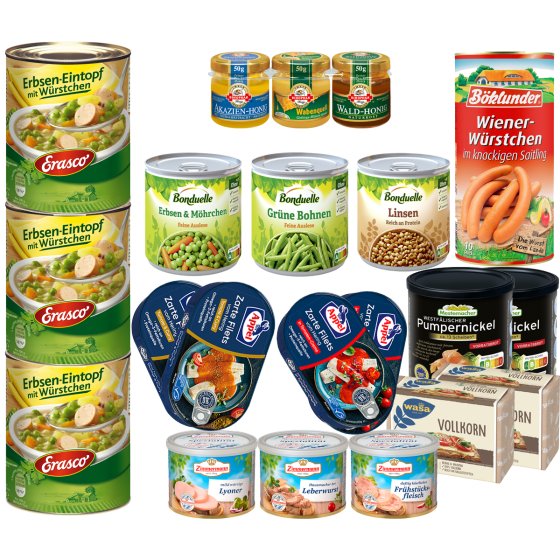 Grundnahrungsmittelbox Lebensmittelbox aus haltbaren Produkten 
