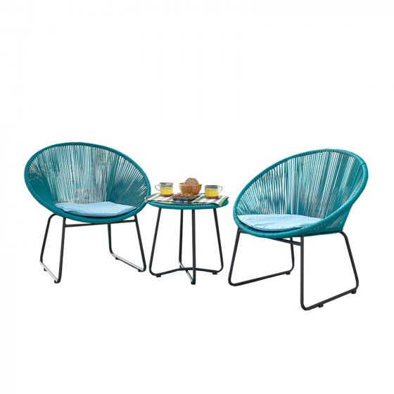 Modernes Terrassenmöbel Set mit 2 Sesseln und Tisch 