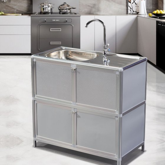 Spüle mit Abtropfläche und Unterschrank für Outdoorküche Silber 