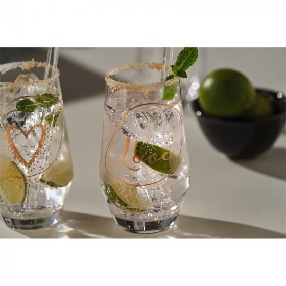 2 Longdrinkgläser 2 Trinkhalme Love 