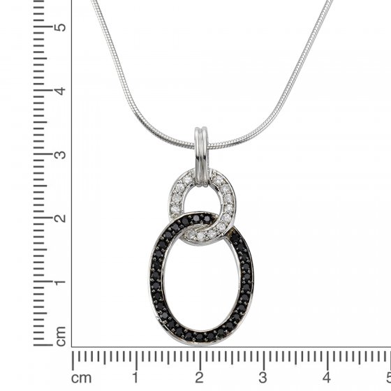 Halskette Silber 925 rhodiniert 42+5cm mit Zirkonia-Steinen weiß und schwarz 