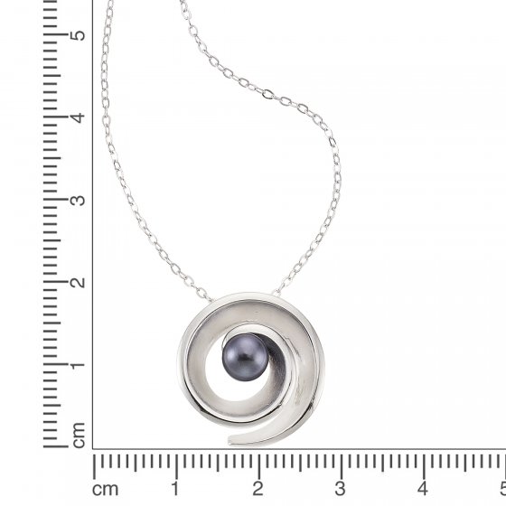 Halskette Silber 925 rhodiniert mit einer schwarzen Perle 5,5-6mm 