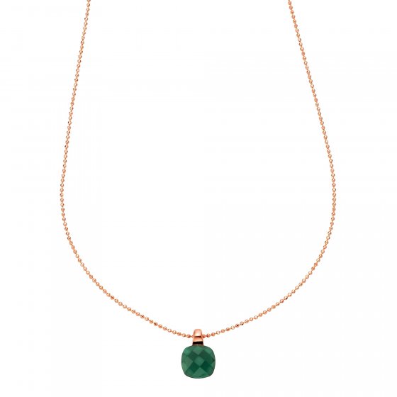 Halskette Silber 925 rosé-vergoldet 45/42cm lang mit grünem Quarz-Stein (beh.) 