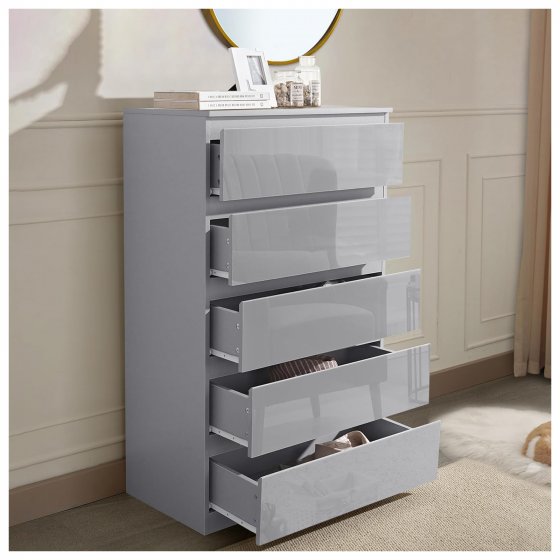 Sideboard Kenji 5 Schubladen Hochglanz Grau