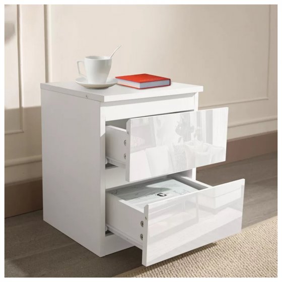 Nachtschrank Kenji Hochglanz Weiß 2er-Set