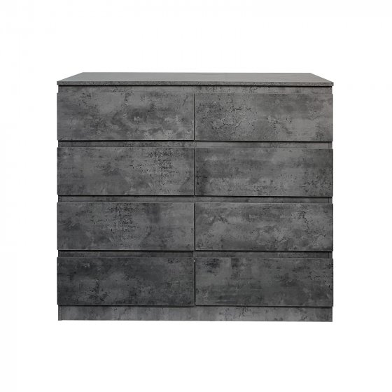 Moderne Kommode mit 8 grifflosen Schubladen Beton 