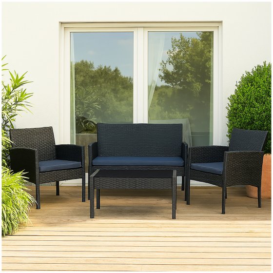 4-teiliges Polyrattan Lounge-Set mit Tisch und Gla Gartenmöbel Set Zita 