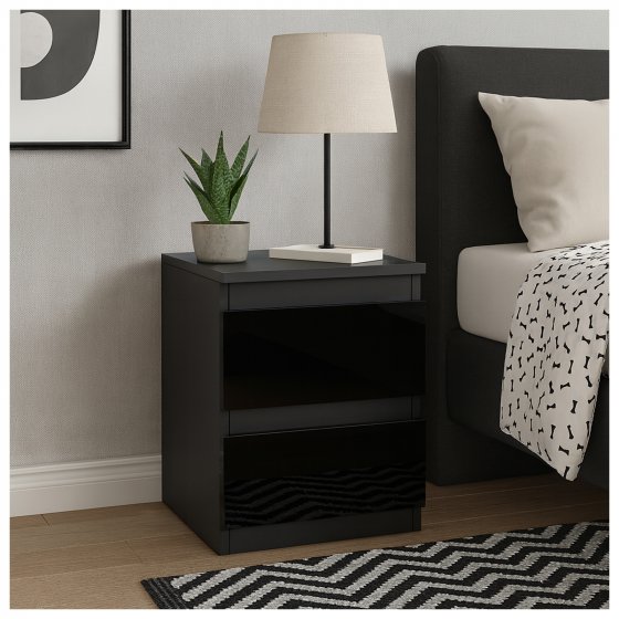 Nachtschrank Kenji Hochglanz 2er-Set Schwarz