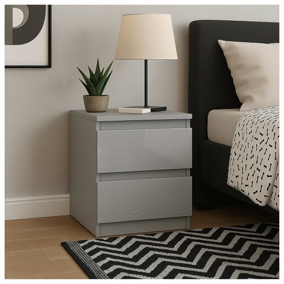 Nachtschrank Kenji Hochglanz 2er-Set Grau