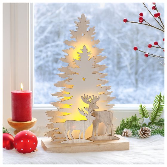 LED Weihnachsdeko Rehe vor Baumsilhouette 