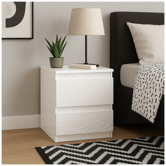 Nachtschrank Kenji Hochglanz Weiß 2er-Set 