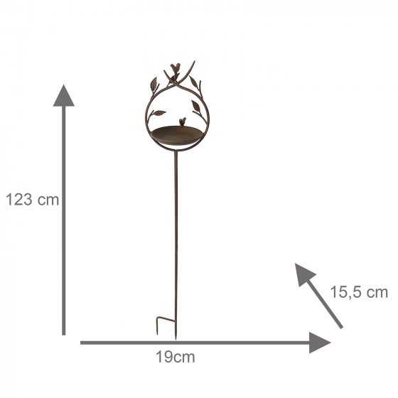 Vogeltränke mit Stab Metall Höhe 123 cm dekorative Gartendeko