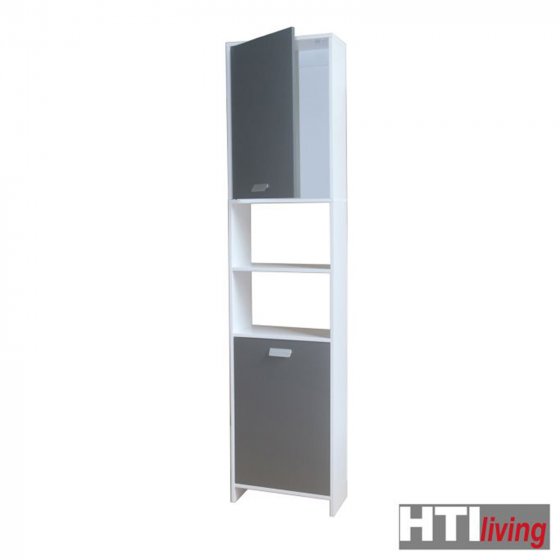 Hochschrank Badschrank Grau Stauraumschrank mit Türen und Fächern 