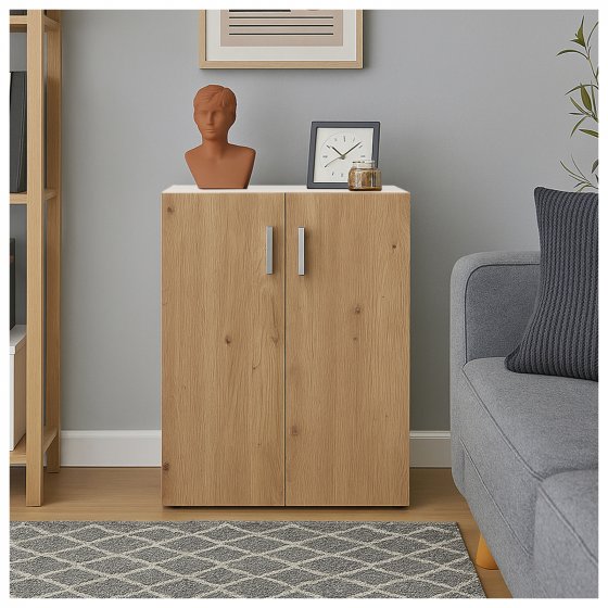 Kommode mit 2 Regalfächern Nina Weiß-Artisaneiche 