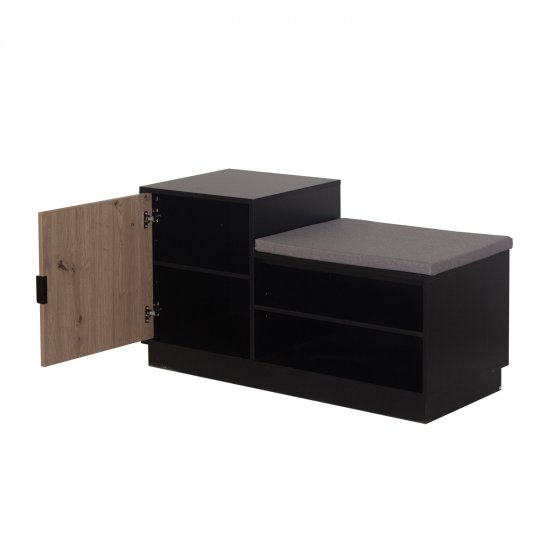 Garderobenpaneel mit Spiegel und Schuhbank Dana Schwarz-Artisaneiche 