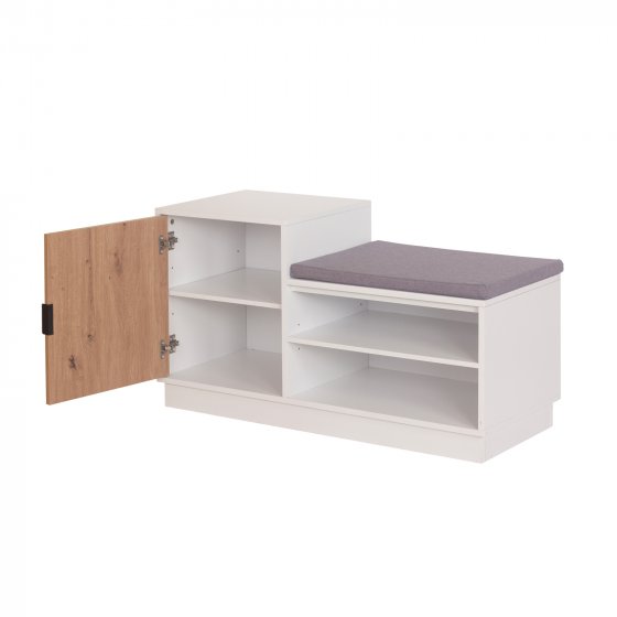 Garderobenpaneel mit Spiegel und Schuhbank Dana Weiß-Artisaneiche 