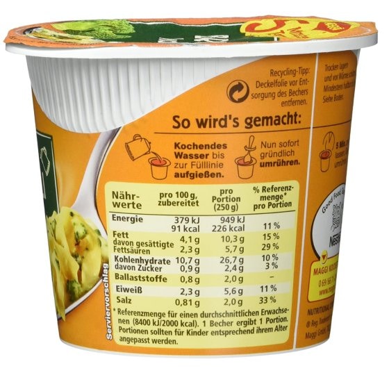 Maggi 5 Minuten Terrine Broccoli Nudeltopf Gemüsenudeltopf 51g 