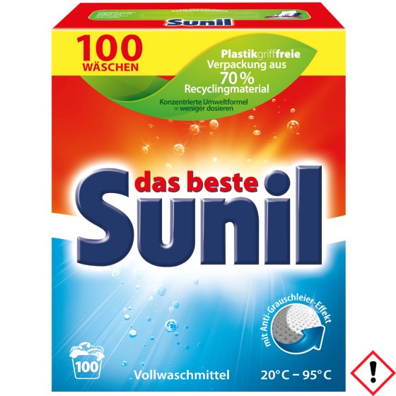 Sunil Vollwaschmittelpulver weiße Wäsche mit Flecklösekraft 100WL 