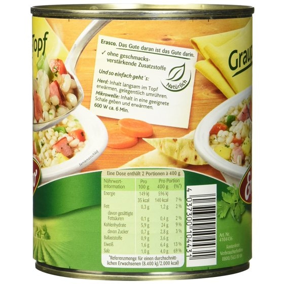 Erasco Graupentopf mit viel Graupen und frischem Gemüse 800g 3er Pack 