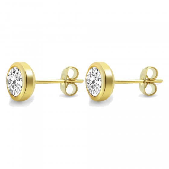 Ohrstecker Edelstahl vergoldet mit weißem Zirkonia 7mm 