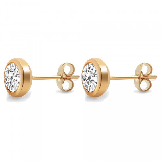 Ohrringe Edelstahl rosé-vergoldet mit weißem Zirkonia-Stein 7mm 