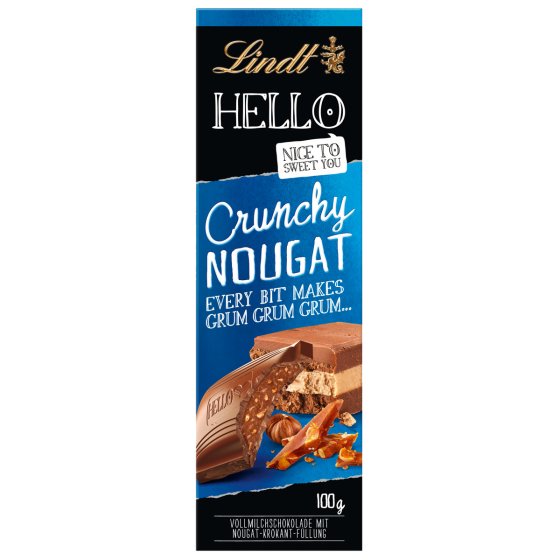 Lindt Hello Tafel Crunchy Nougat mit knusprigen Krokantstückchen 100g 