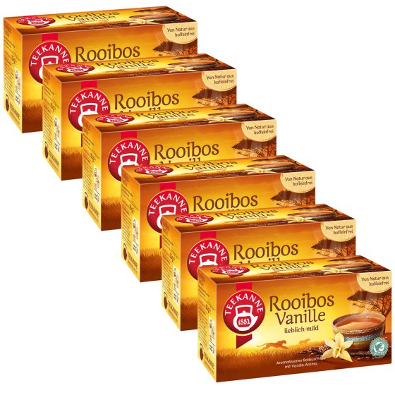 Teekanne Rooibos Vanille Tee aromatisiert mit Vanillearoma 6er Pack 