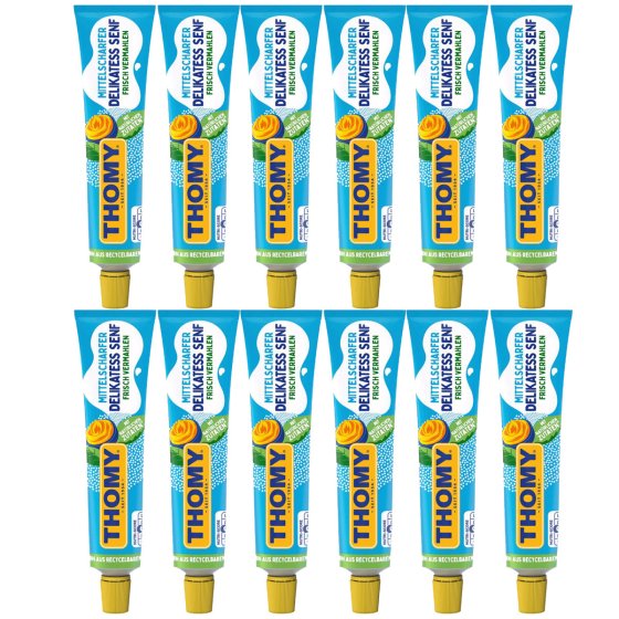 Thomy Delikatess Senf mittelscharf pikant gewürzt Tube 200ml 12er Pack 