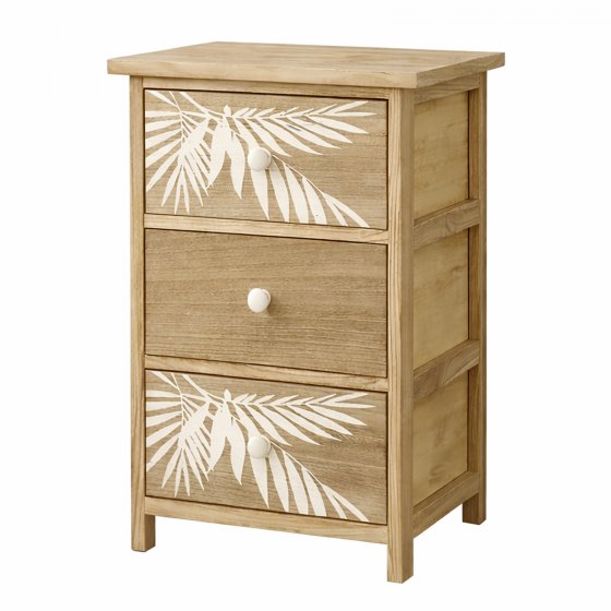 Kommode Melia 3 Schubladen Palmen-Design Artisaneiche-Weiß 