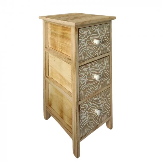 Kommode Melia schmal 3 Schubladen Blätter-Design Artisaneiche-Weiß 