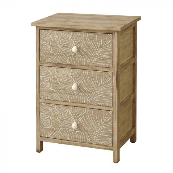 Kommode Melia 3 Schubladen Blätter-Design Artisaneiche-Weiß 